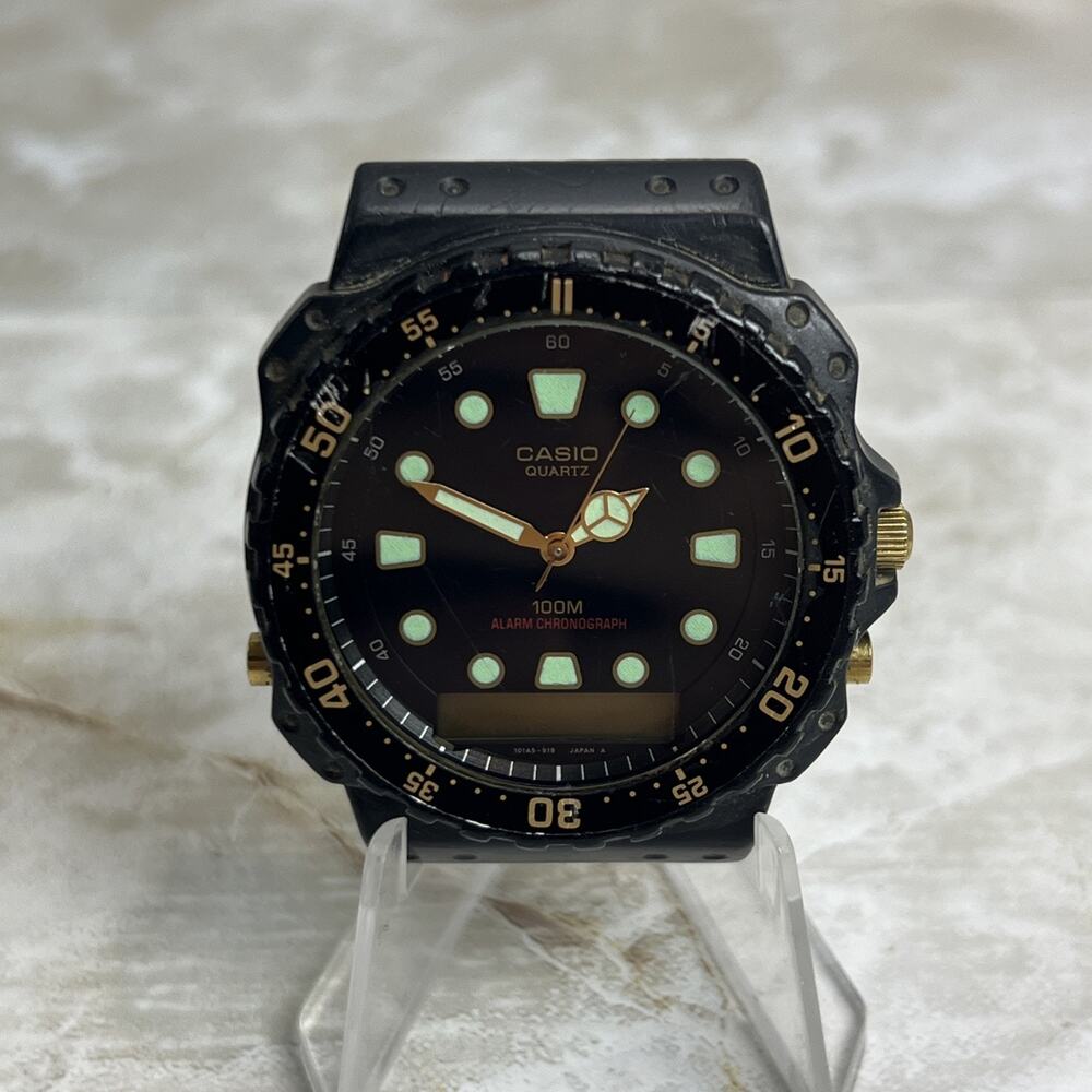 Casio AQ-100W Watch Men Analog Digital Black Tone Alarm Chrono FOR PARTS/REPAIR